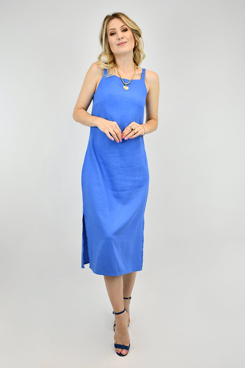 Vestido Abertura Lateral Feminina Azul - Compre agora