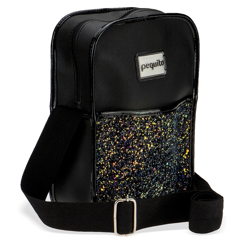 Bolsa Shoulder Bag Transversal Ajustável Glitter Preta
