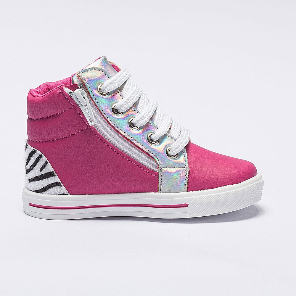 Tênis Infantil Menina Pequito Cano Alto Pink Zebra