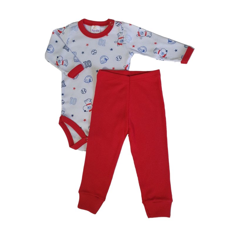 Conjunto Bebê Longo Underwear Vermelho - 1 ao 3 - Piu Blu