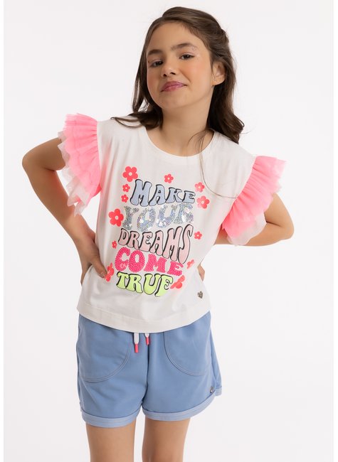 blusa infantil manga de tules estampa e bordado de paete 5