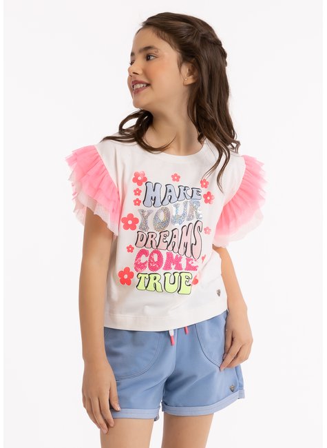 blusa infantil manga de tules estampa e bordado de paete 1