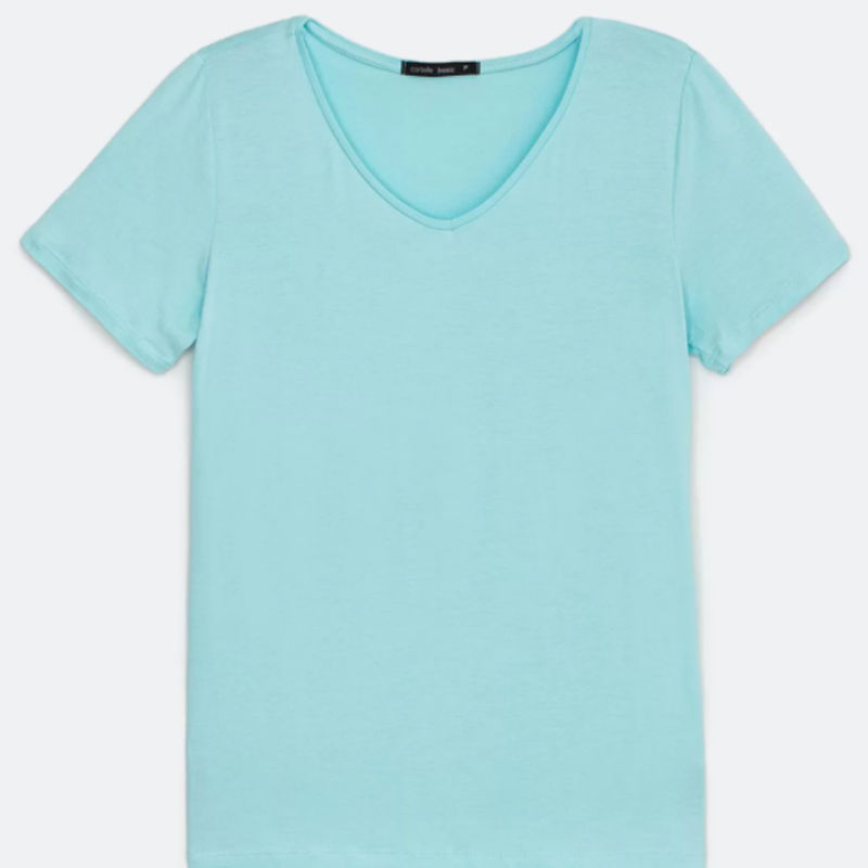 Blusa Manga Curta Lisa com Decote V Blusa Manga Curta Lisa com Decote V