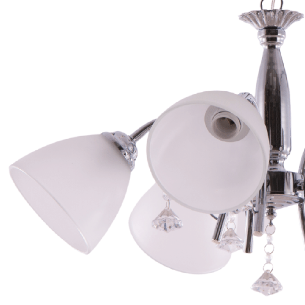 lustre cromado com cristal de acrilico 5 bracos cupula de vidro adn 2