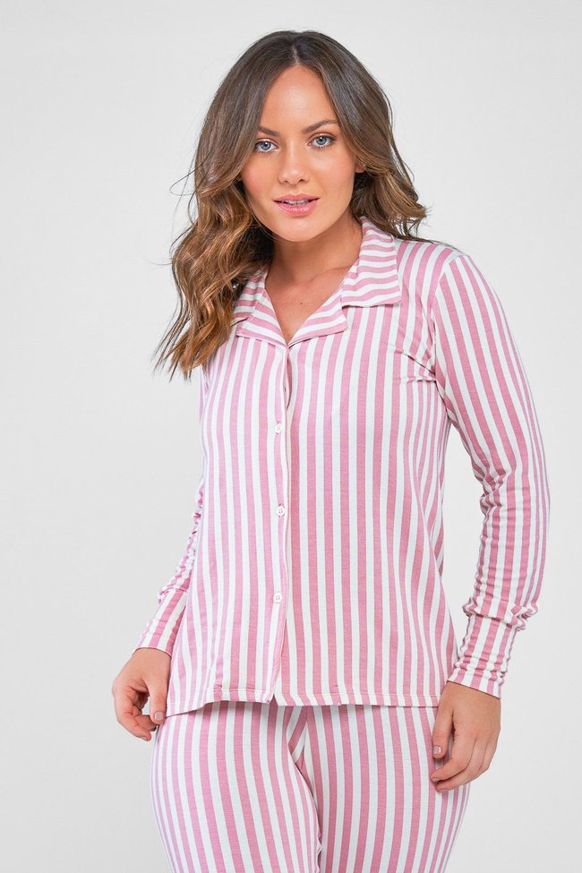 Camisola Feminina com Botões - Estilo Americano - Fúcsia