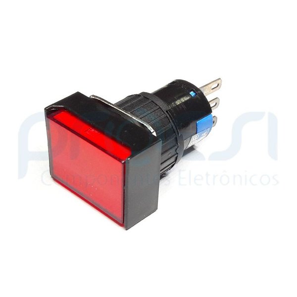 Botão Pulsante 16mm Retangular Vermelho - YLAY8E-J11R