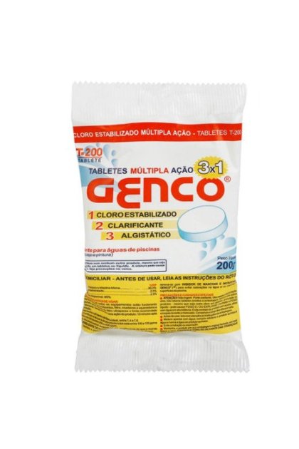 Pastilha de Cloro Múltipla Ação 3x1 T-200 Genco Genclor - Tablete 200g