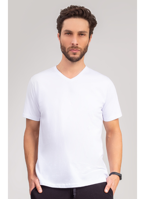 Camiseta Branca Algodão Premium Gola V - Quotidien Store