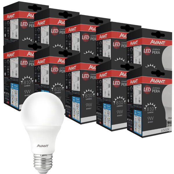 Kit 10 Lâmpadas Led Pêra 9W Bivolt Branco 6500K