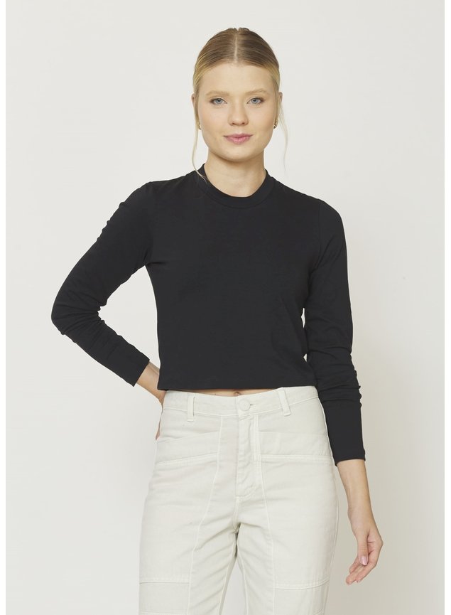 Blusa de manga longa preta e branca Zara P/M