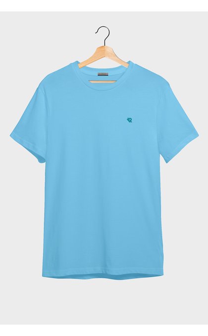camiseta masculia algodao meia malha premium azul claro riacci