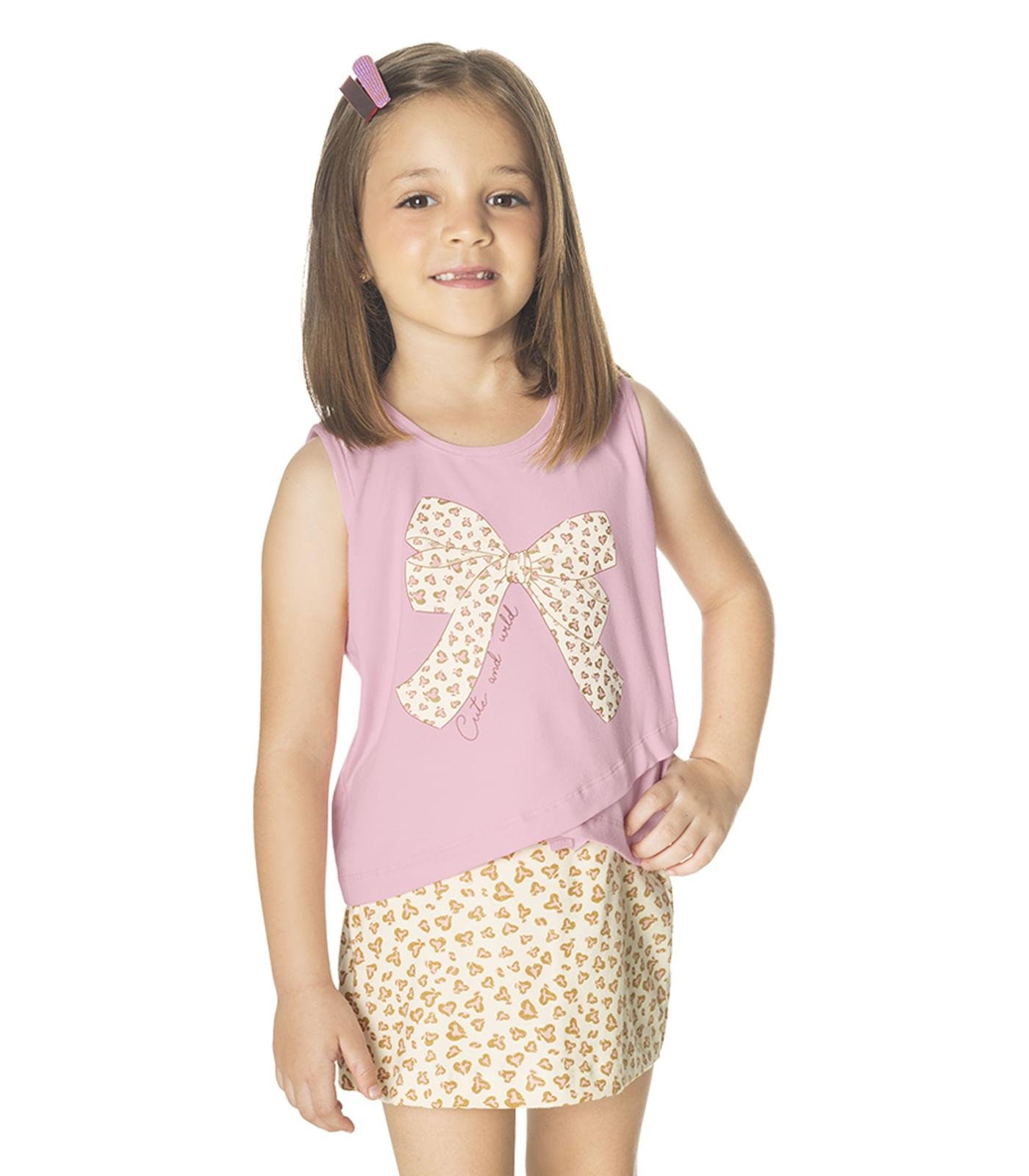 Conjunto infantil menina em cotton e short saia em moletom - Tam 2