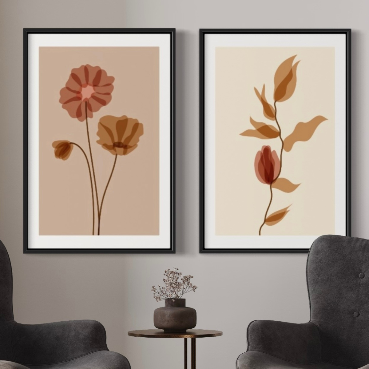 Quadro Decorativo Flores Em Tons Terrosos