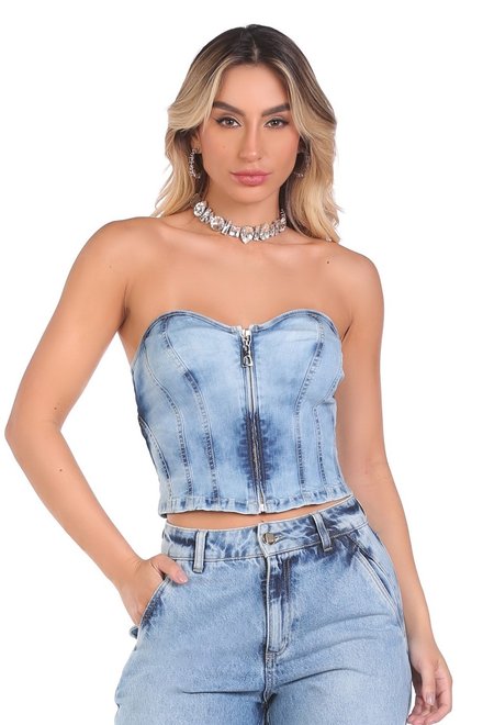 Blusa Jeans Cropped Rzm 322