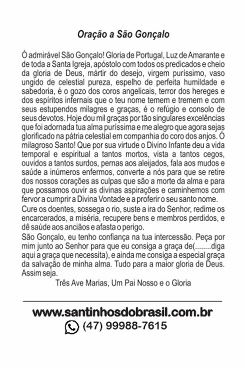 Oração a São Gonçalo I Santinhos do Brasil