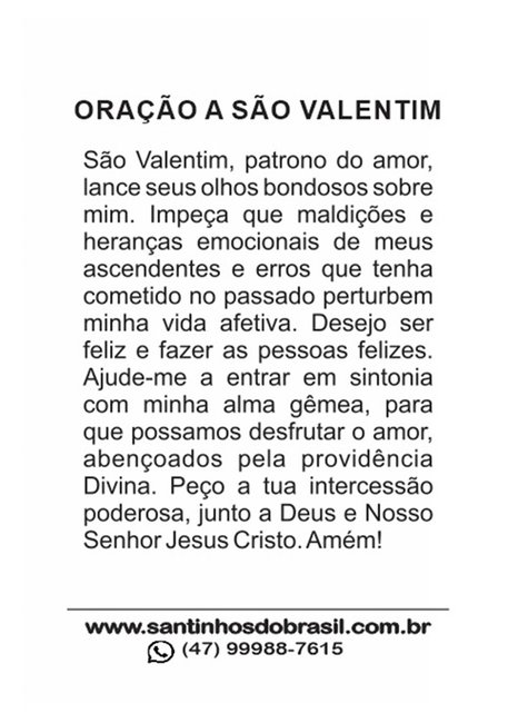 Santinho São Valentim (oração no verso) - 7x10 cm
