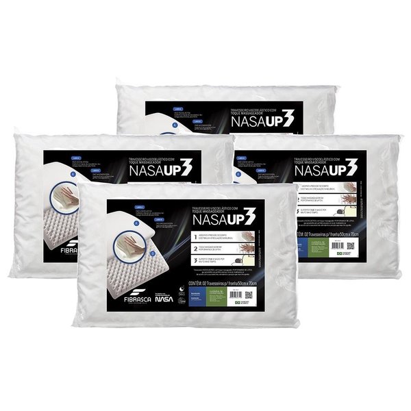 Kit 4 Travesseiros Viscoelástico Com Toque Massageador Nasa Up3 - Fibrasca Kit 4 Travesseiros Viscoelástico Com Toque Massageador Nasa Up3 - Fibrasca