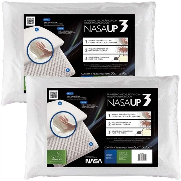 Kit 2 Travesseiros Viscoelástico Com Toque Massageador Nasa Up3 - Fibrasca Kit 2 Travesseiros Viscoelástico Com Toque Massageador Nasa Up3 - Fibrasca