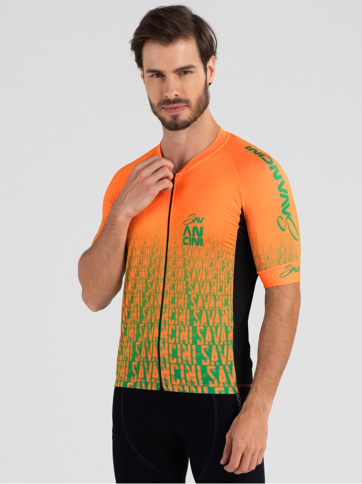 camisa para ciclismo masculina laranja verde infinity savancini 3110 lat