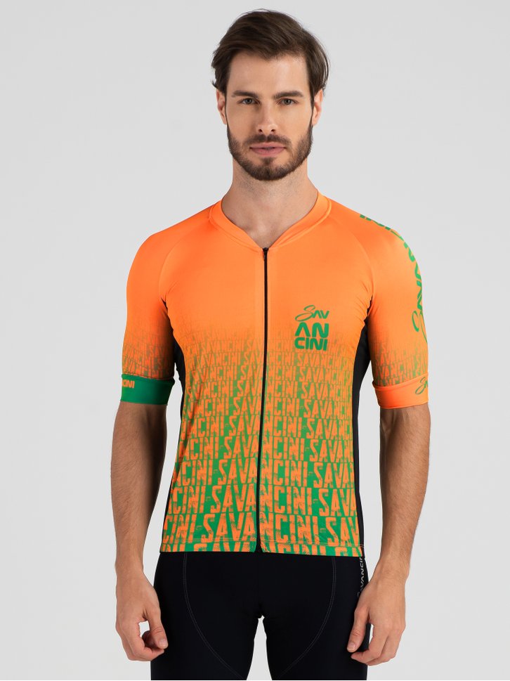 camisa para ciclismo masculina laranja verde infinity savancini 3110