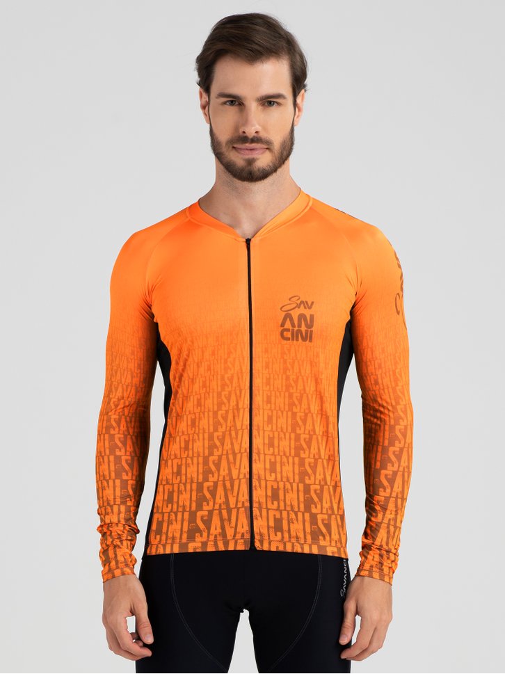 camisa para ciclismo masculina manga longa laranja cafe infinity savancini 3140