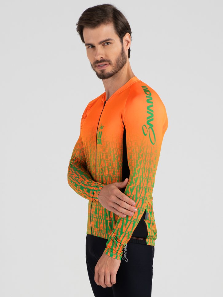 camisa para ciclismo masculina manga longa laranja verde infinity savancini 3140 lat