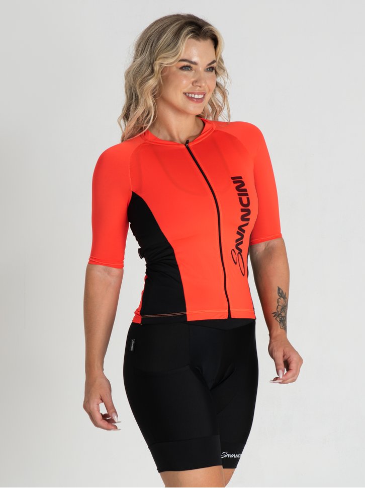 camisa para ciclismo feminina laranja savancini fun 1306 5