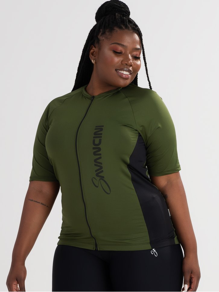 camisa ciclismo feminina plus size verde 1306 costas