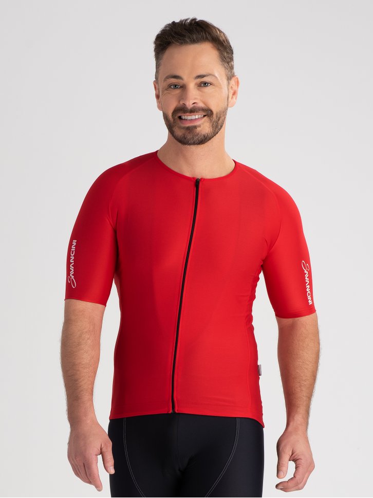 camisa ciclismo masculina fit savancini pro vermelha 4110