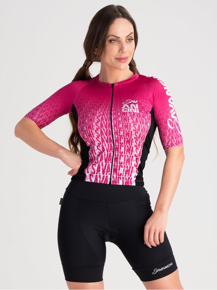 camisa ciclismo feminina infinity rosa dark savancini 3306 frente