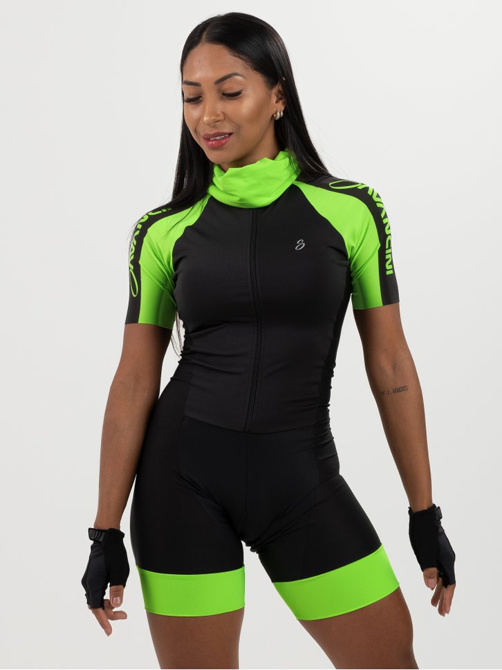 macaquinho ciclismo feminino impulse black verde neon savancini 5471