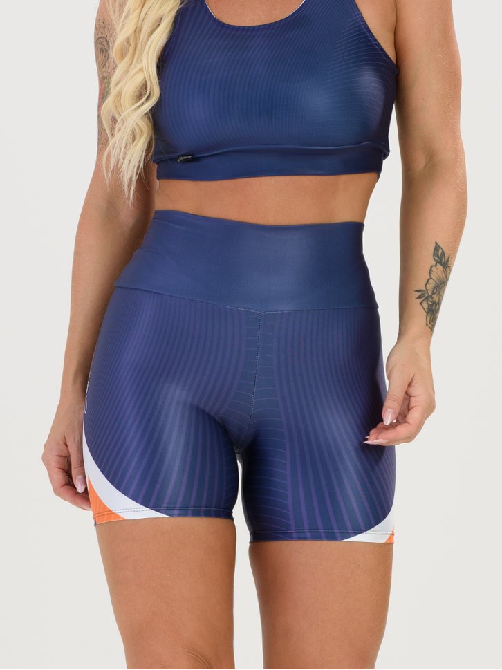 Shorts Feminino Fitness Savancini Glitter Azul Laranja (S402ALR)