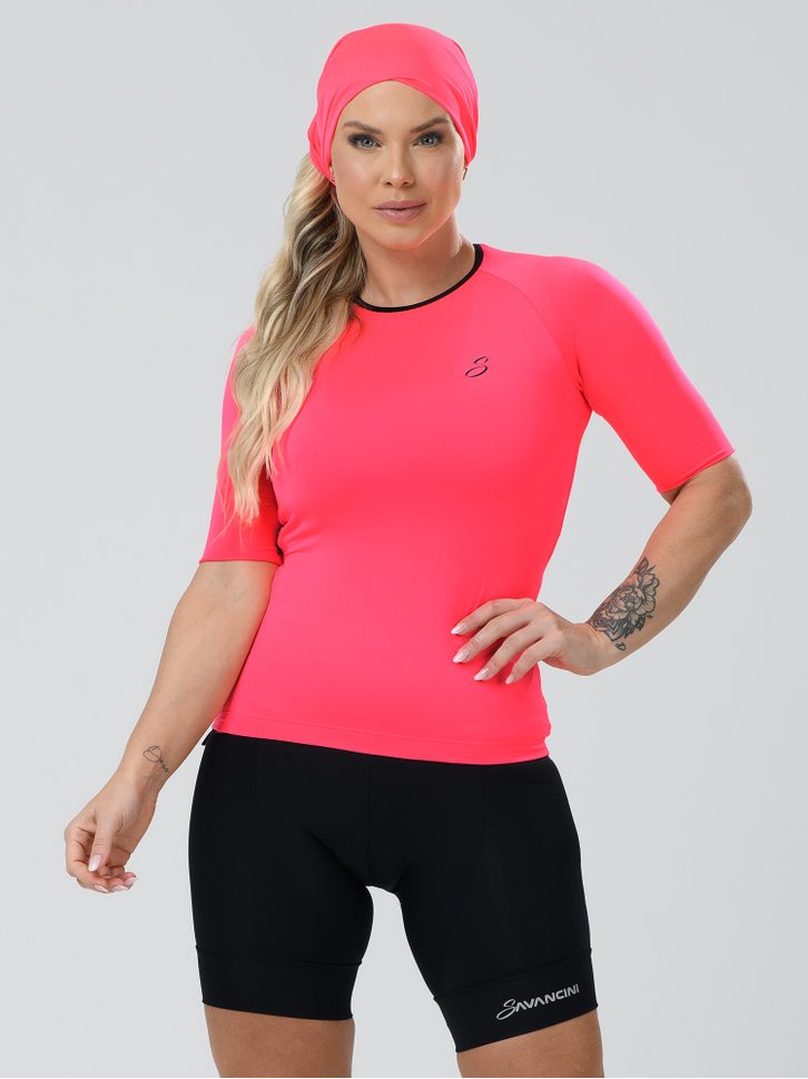 camisa ciclismo feminina fit pro rosa neon savancini 4316