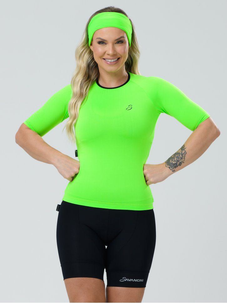 camisa ciclismo feminina fit pro verde neon savancini 4316