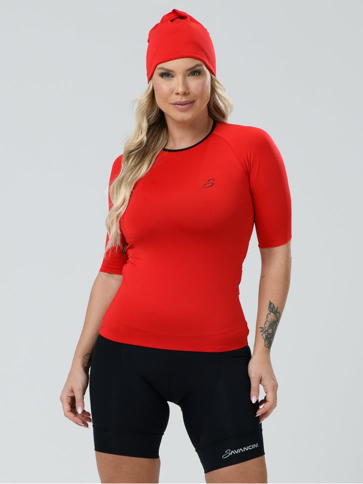 camisa ciclismo feminina fit pro vermelho savancini 4316