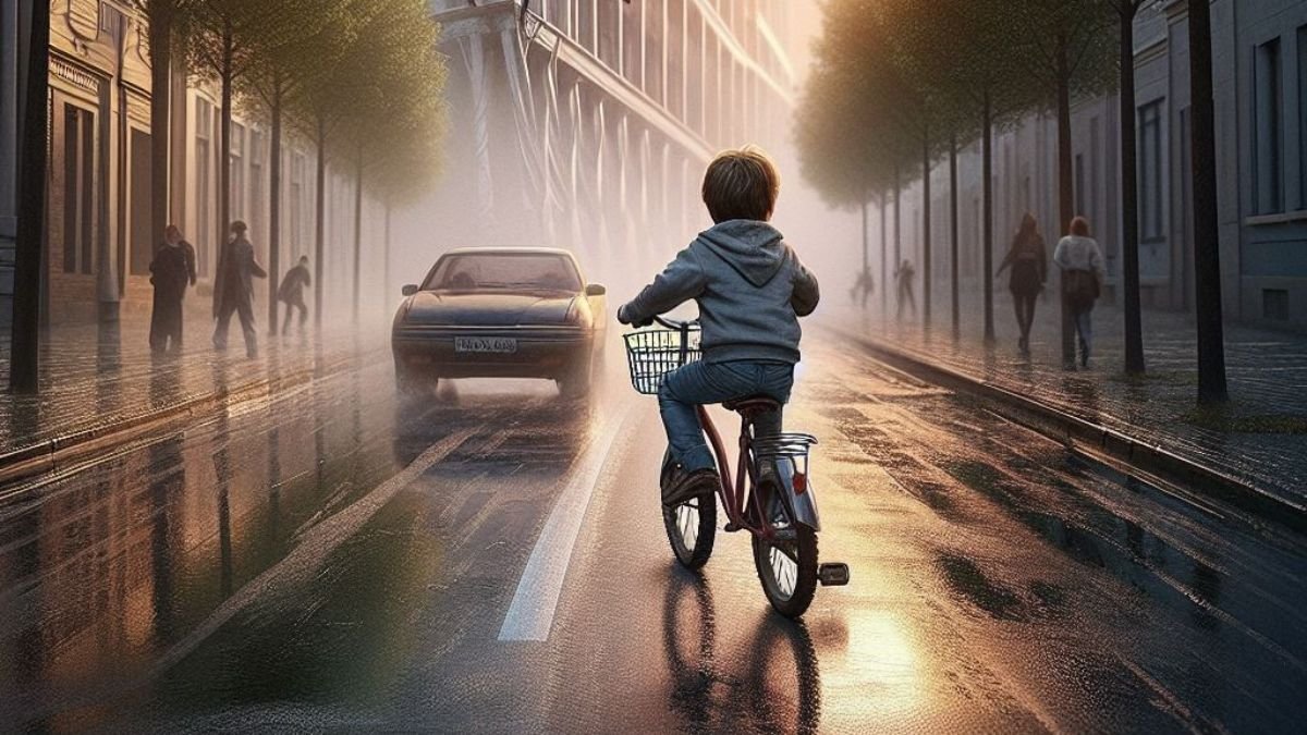 crianca de bike na rua