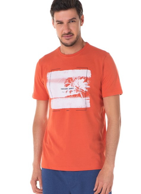 Camiseta Masculina Estampa Frente Slim Fit Laranja Camiseta Masculina Estampa Frente Slim Fit Laranja