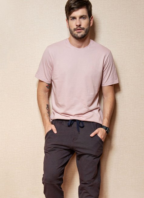 Calça Jogger de Moletom Molecotton com Recortes, Cor Chumbo Calça Jogger de Moletom Molecotton com Recortes, Cor Chumbo