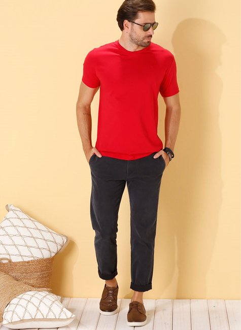 Camiseta Pima Masculina em Meia Malha Vermelho Tango Red Camiseta Pima Masculina em Meia Malha Vermelho Tango Red