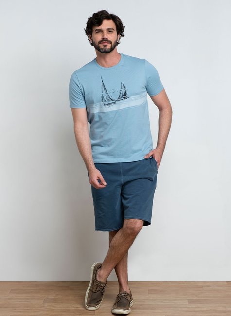 Camiseta Masculina Azul Estampada Barcos Sailing Camiseta Masculina Azul Estampada Barcos Sailing