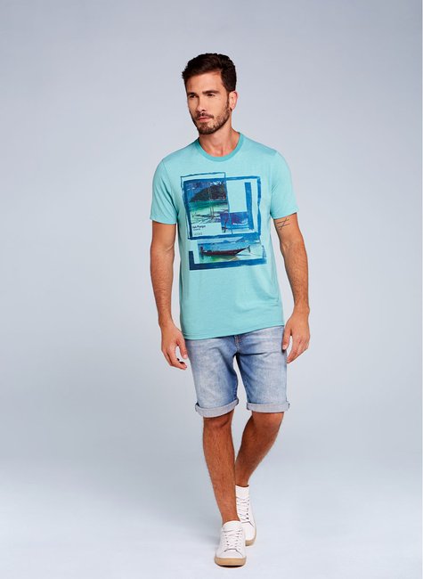 Camiseta Masculina Estampa Praias da Tailândia - Turquesa Mescla Camiseta Masculina Estampa Praias da Tailândia - Turquesa Mescla