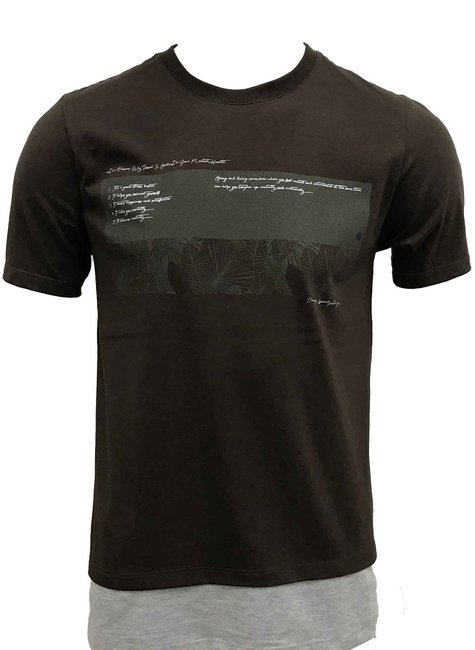 Camiseta Masculina Malha com Sobreposição na Barra Marrom Camiseta Masculina Malha com Sobreposição na Barra Marrom