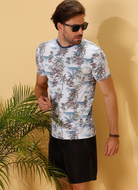 camiseta masculina meia malha estampada coqueiros ilha colorida se0301162 2