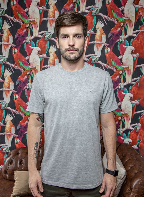 Camiseta Masculina Básica em Meia Malha Mescla Claro Camiseta Masculina Básica em Meia Malha Mescla Claro