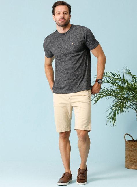 Camiseta Masculina Meia Malha Moulinê Preta Camiseta Masculina Meia Malha Moulinê Preta