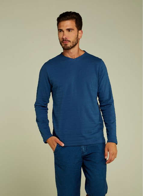 Camiseta Masculina Manga Longa Malha Azul Navy Camiseta Masculina Manga Longa Malha Azul Navy