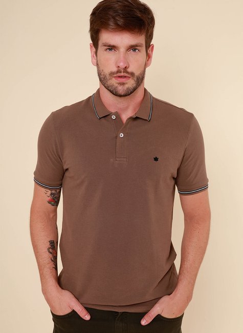 Polo Masculina Slim Fit em Piquet Cor Marrom Polo Masculina Slim Fit em Piquet Cor Marrom