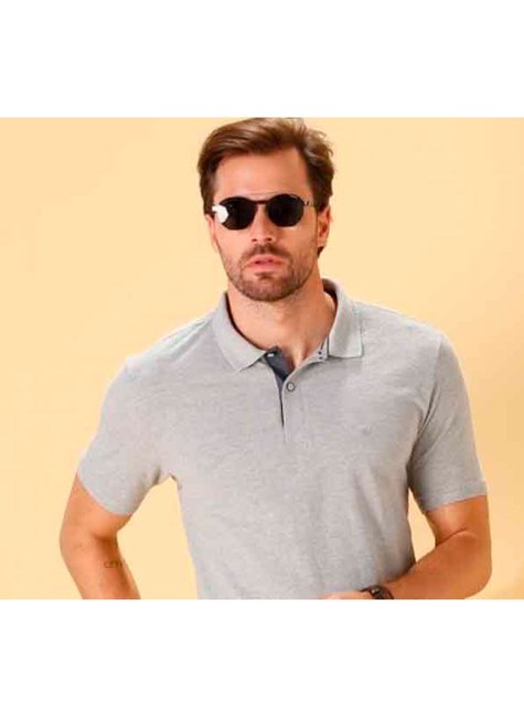 camisa polo masculina mescla claro piquet simples seeder frente modelo se0101469 di0009