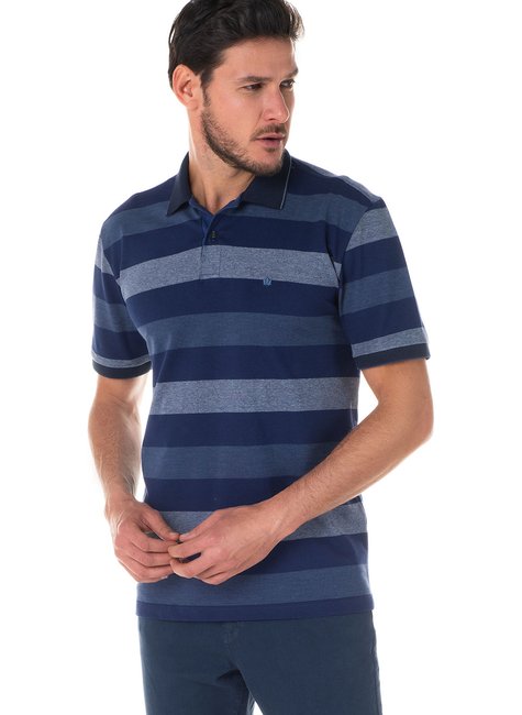 Polo Masculina Piquet Listrado Azul Navy Polo Masculina Piquet Listrado Azul Navy