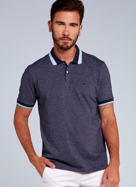 Polo Masculina Malha Maquinetada Marinho com Branco Polo Masculina Malha Maquinetada Marinho com Branco